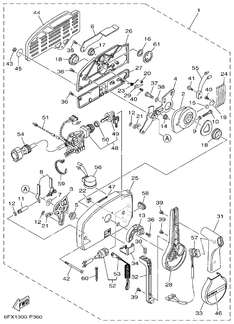 Yamaha 150AET, 200AET, L150AET, L200AET REMOTE CONTROL ASSY 1 parts diagram